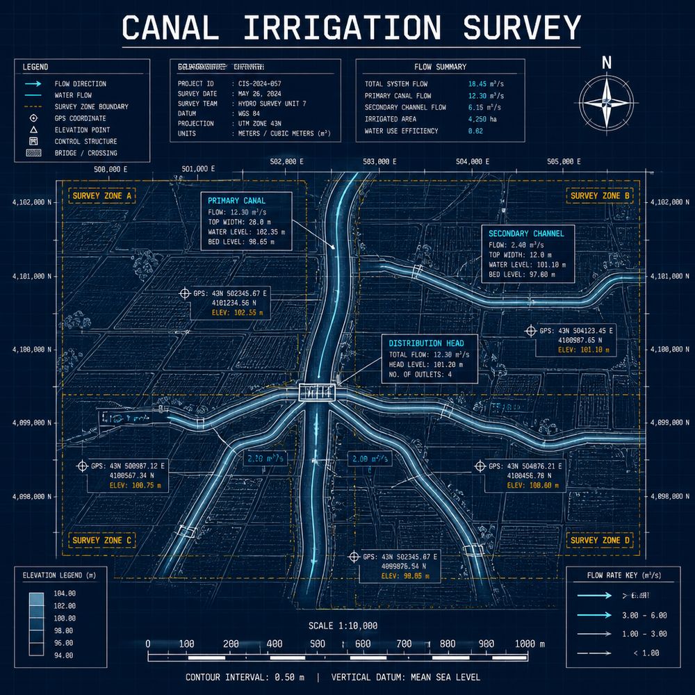 Canal irrigation survey map from SKY geospatial material