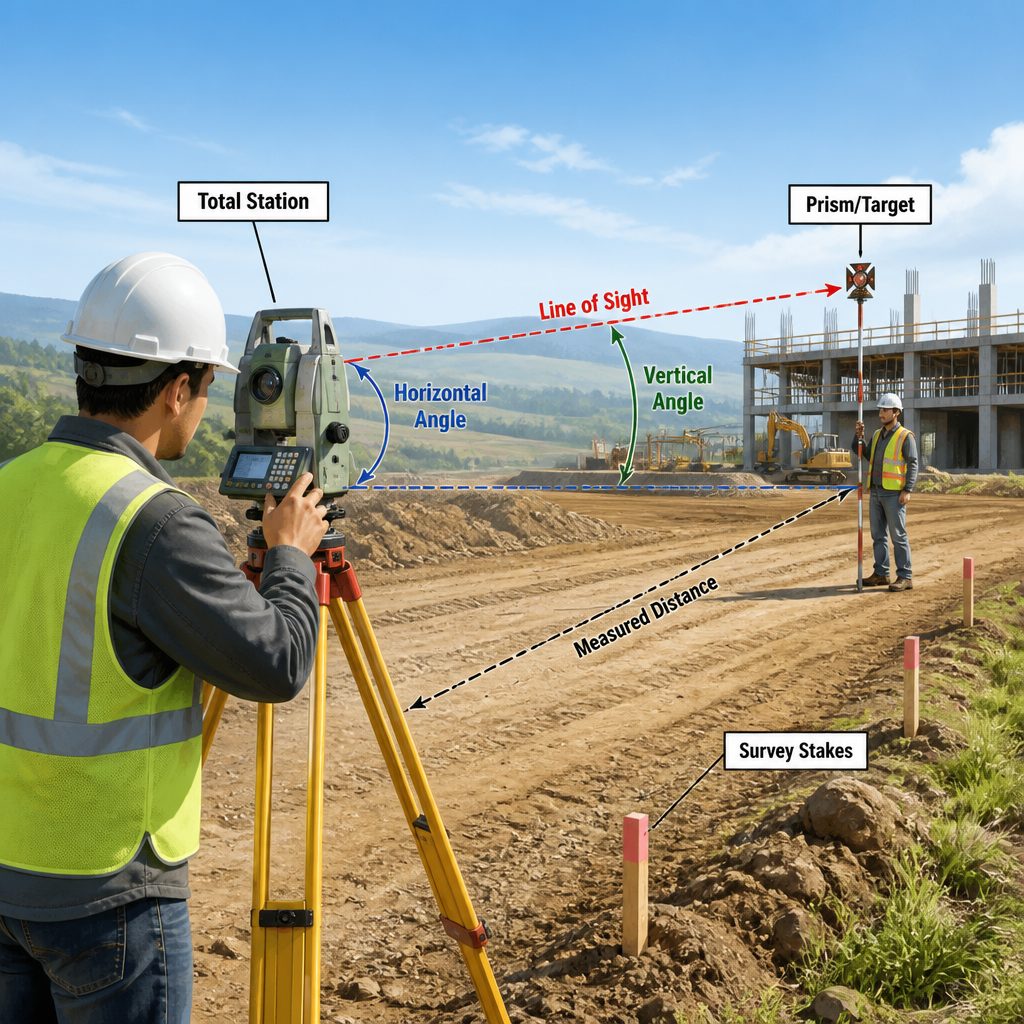 Total station survey establishing site conditions for SKY planning and engineering